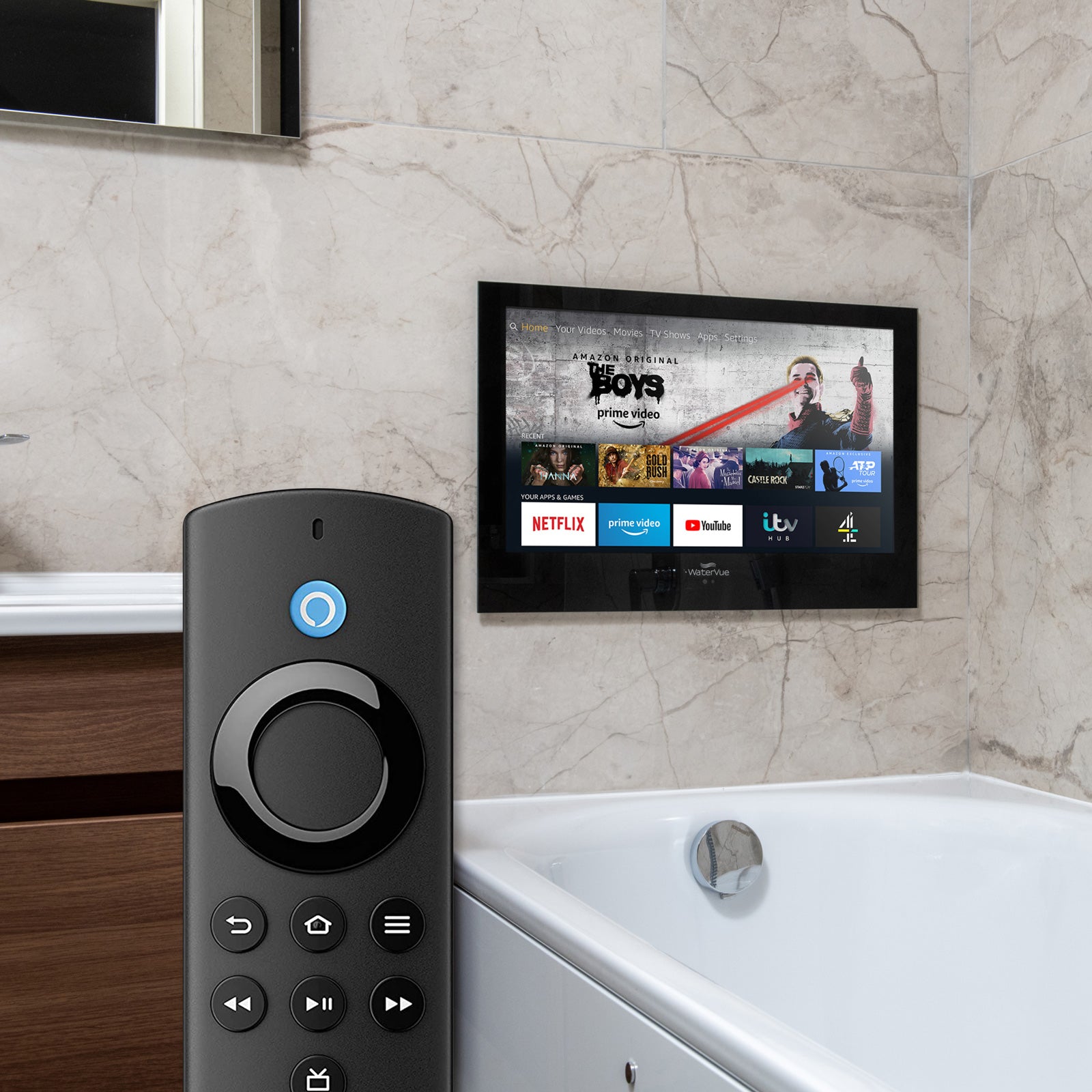 24" Black WaterVue Bathroom TV with Amazon Fire TV Stick