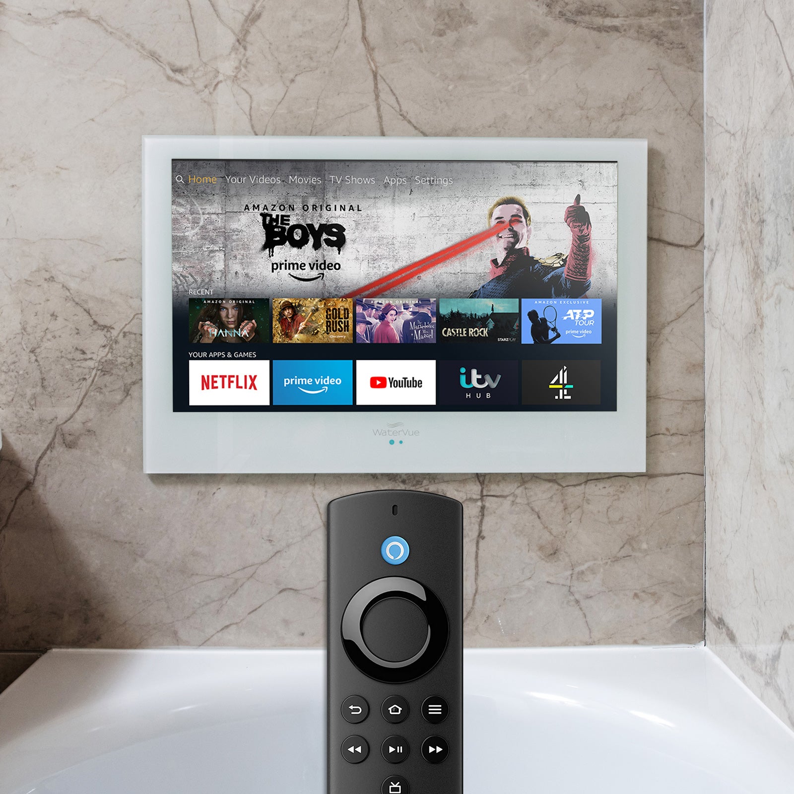19" White BathroomTV with Amazon Fire TV Stick